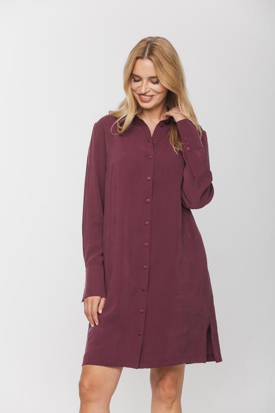 Śliwkowa koszulowa sukienka z  tkaniny modalowej - 2