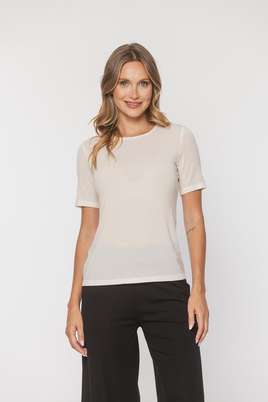 Wizualizacja Śmietankowy klasyczny t-shirt z domieszką wełny