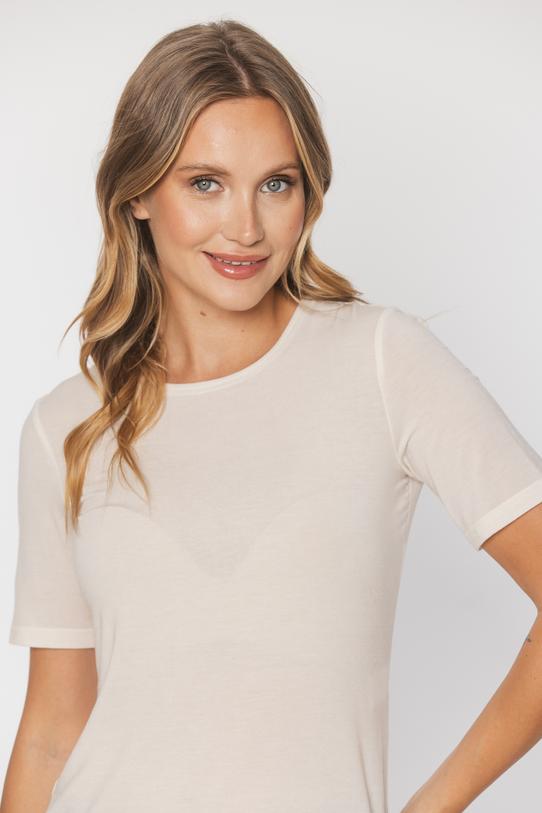 Śmietankowy klasyczny t-shirt z domieszką wełny - 5