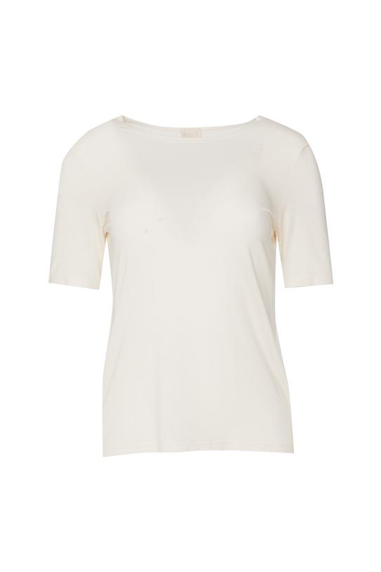 Śmietankowy klasyczny t-shirt z domieszką wełny - 1