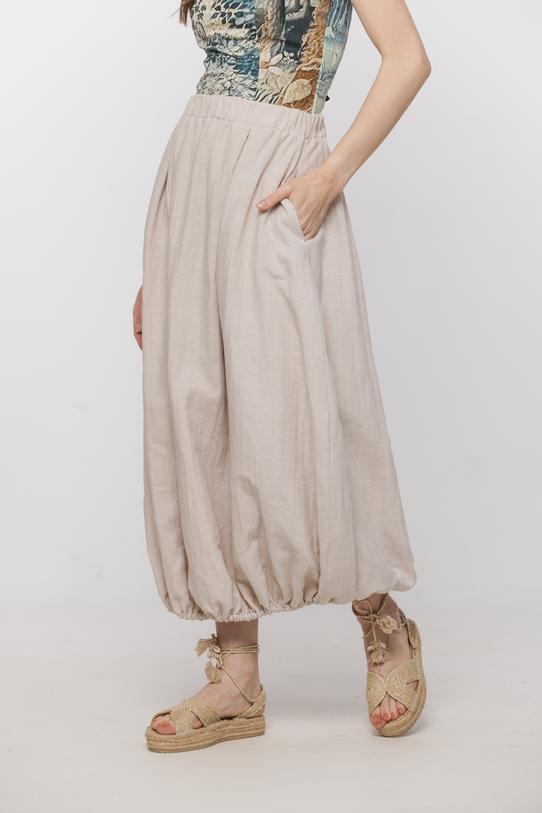 Spódnica bombka z naturalnej beżowej tkaniny - 2
