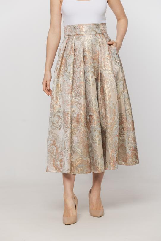 Spódnica midi z błyszczącej tkaniny żakardowej - 2