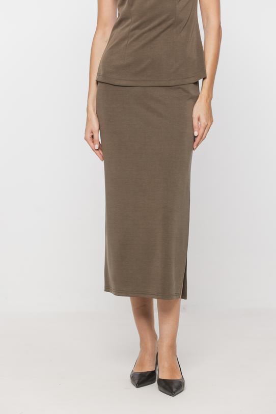 Spódnica z dzianiny w kolorze ciemnej oliwki - 2