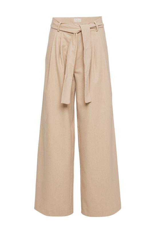 Szerokie beżowe spodnie z zakładami - 1