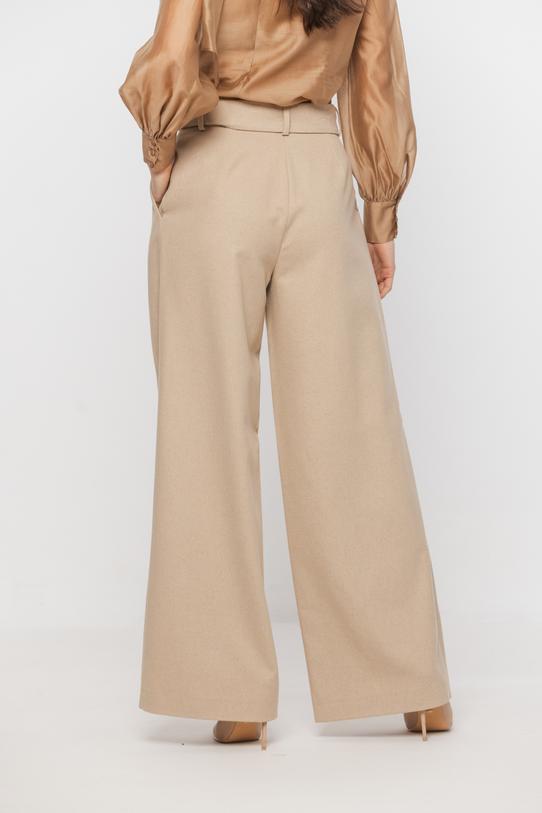 Szerokie beżowe spodnie z zakładami - 3