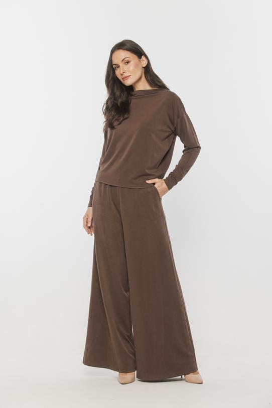 Wizualizacja Spodnie o luźnym kroju z brązowej dzianiny