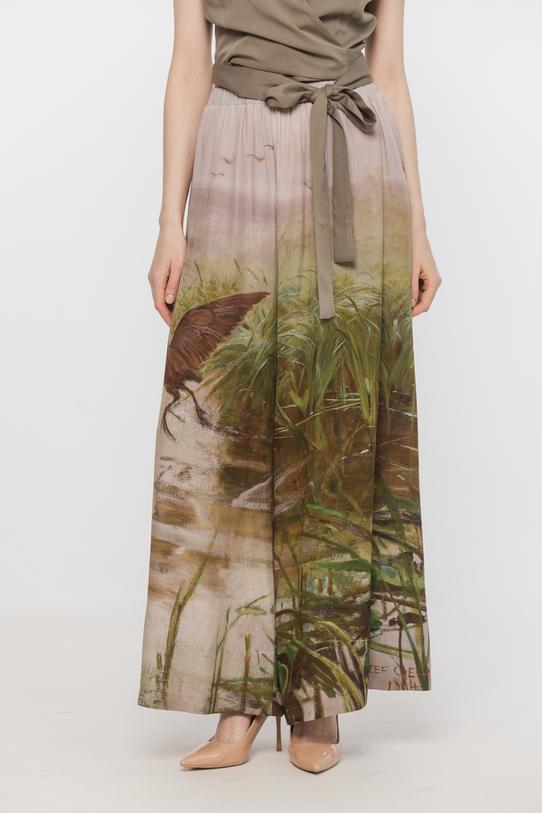 Spodnie z wiskozy z printem inspirowanym obrazami Chełmońskiego - 4