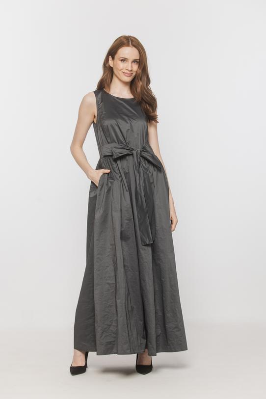 Wizualizacja Stalowa taftowa sukienka maxi z ozdobną kokardą