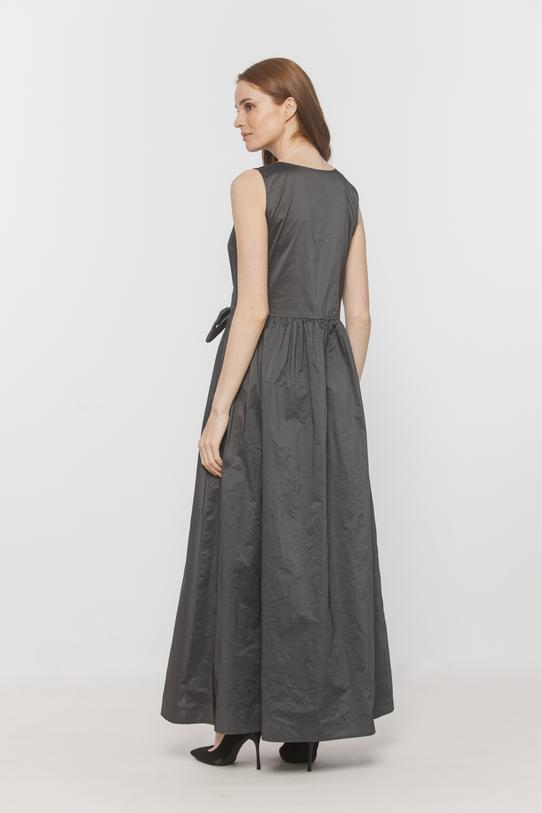 Stalowa taftowa sukienka maxi z ozdobną kokardą - 3