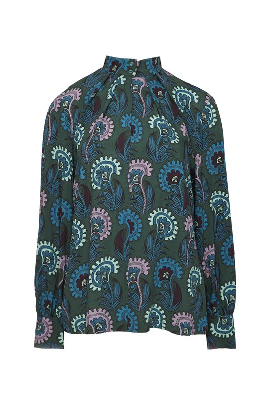 Stylowa ciemnozielona bluzka ze stójką i bufiastymi rękawami - 1