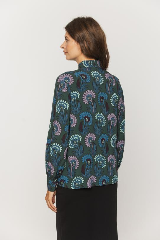 Stylowa ciemnozielona bluzka ze stójką i bufiastymi rękawami - 6