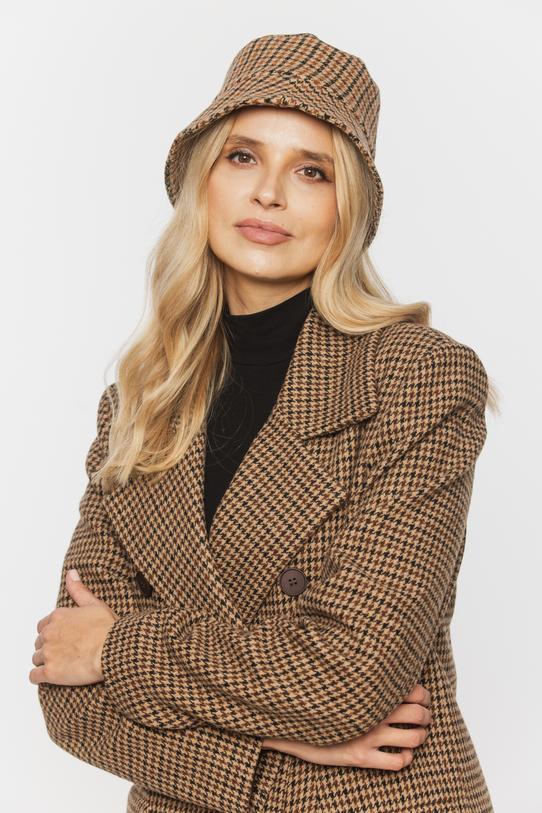 Stylowy długi płaszcz w pepitkę z dodatkiem wełny - 4