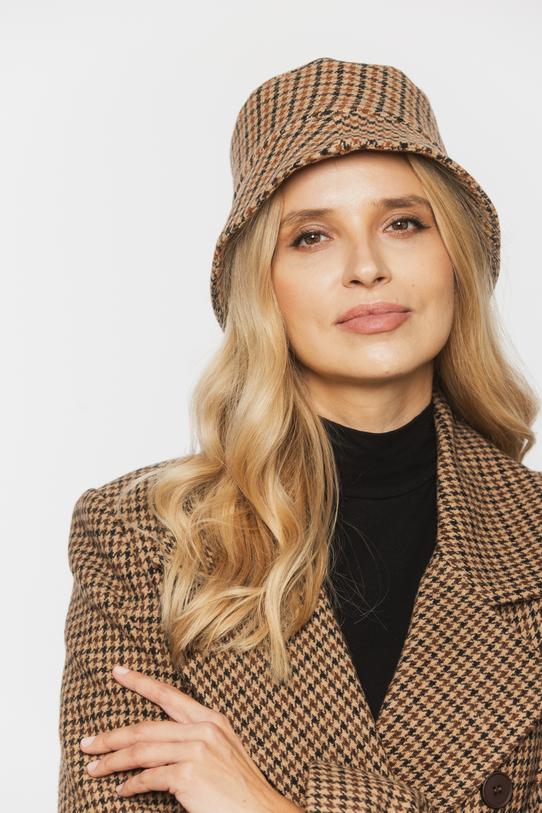 Stylowy długi płaszcz w pepitkę z dodatkiem wełny - 5