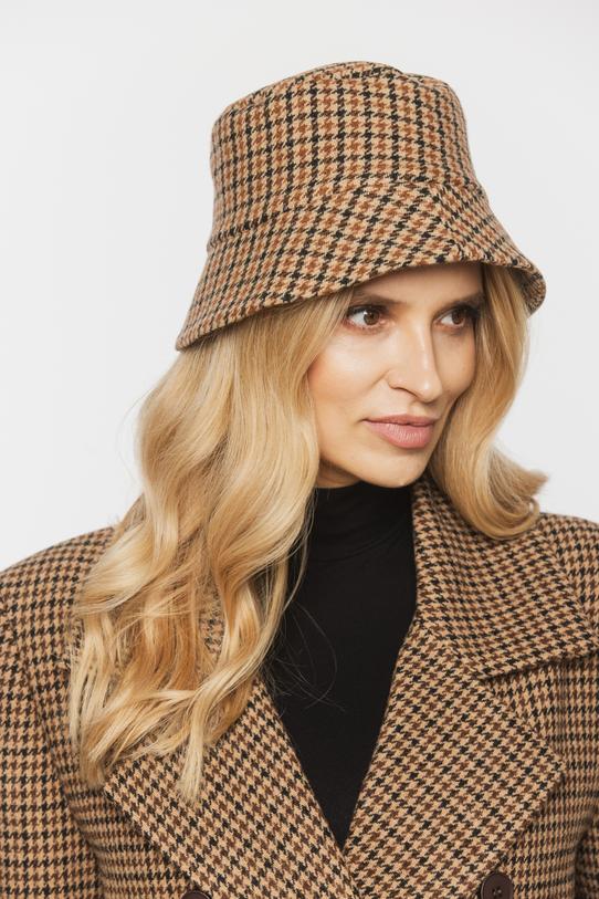 Stylowy długi płaszcz w pepitkę z dodatkiem wełny - 6