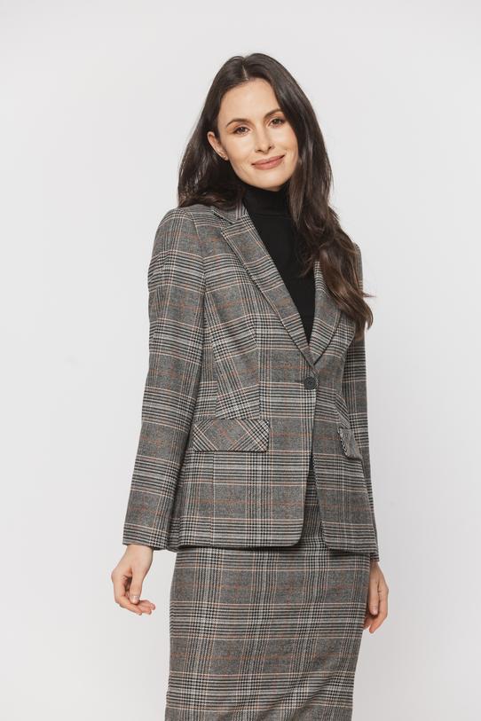 Stylowy szary żakiet w brązową kratkę - 2