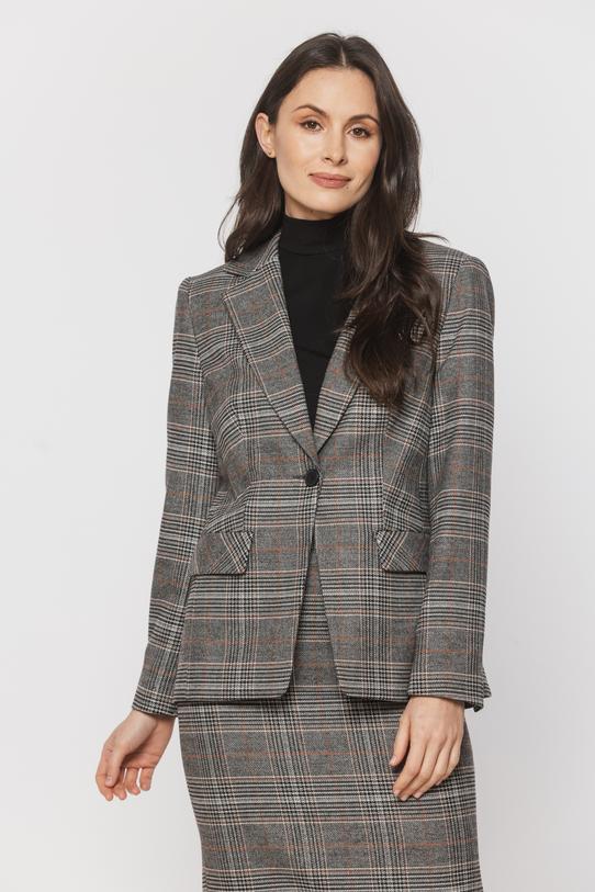 Stylowy szary żakiet w brązową kratkę - 3
