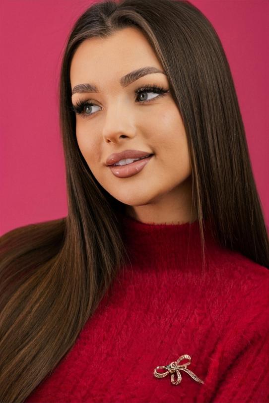 Subtelna złota broszka z cyrkoniami - 1