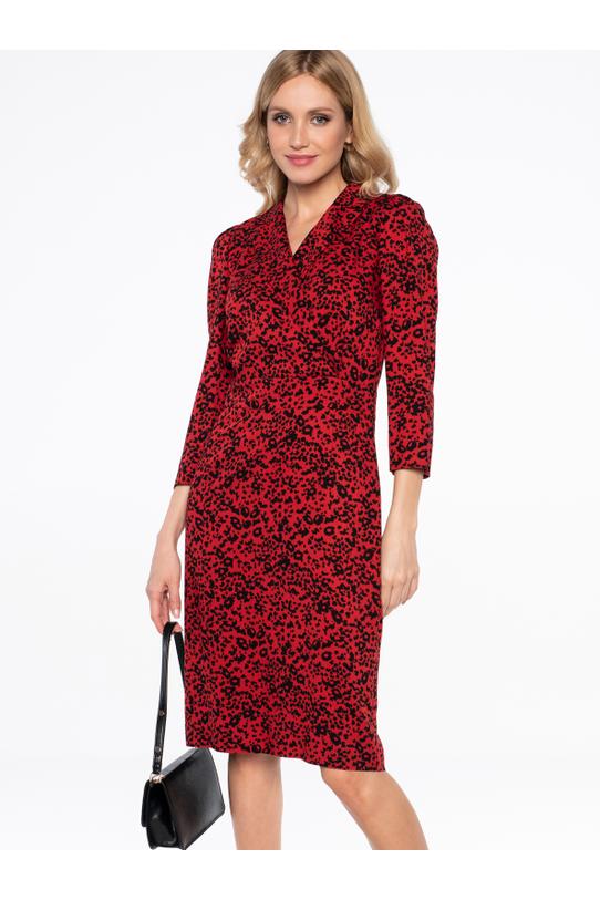 Red mottled dress with an envelope cut - 1