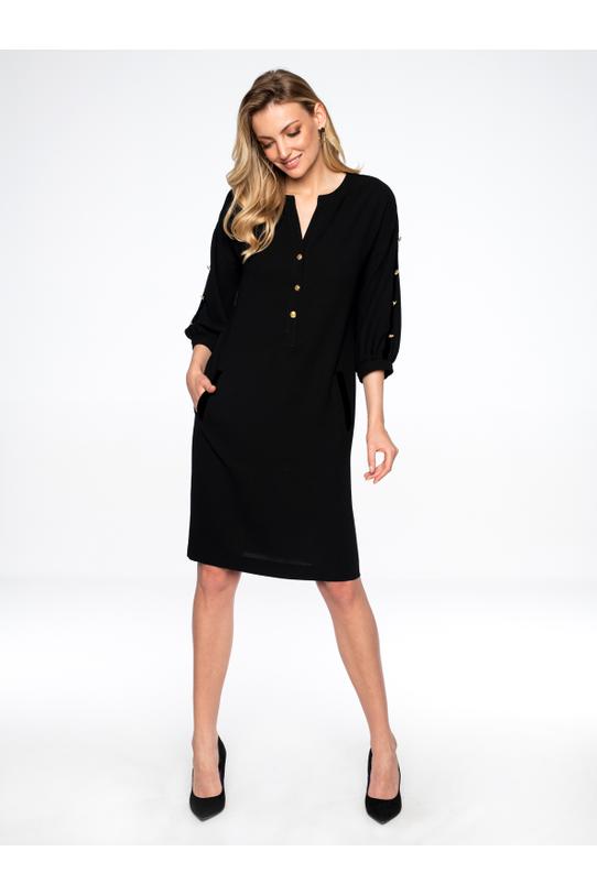 Czarna sukienka z ozdobnymi złotymi guzikami - 2