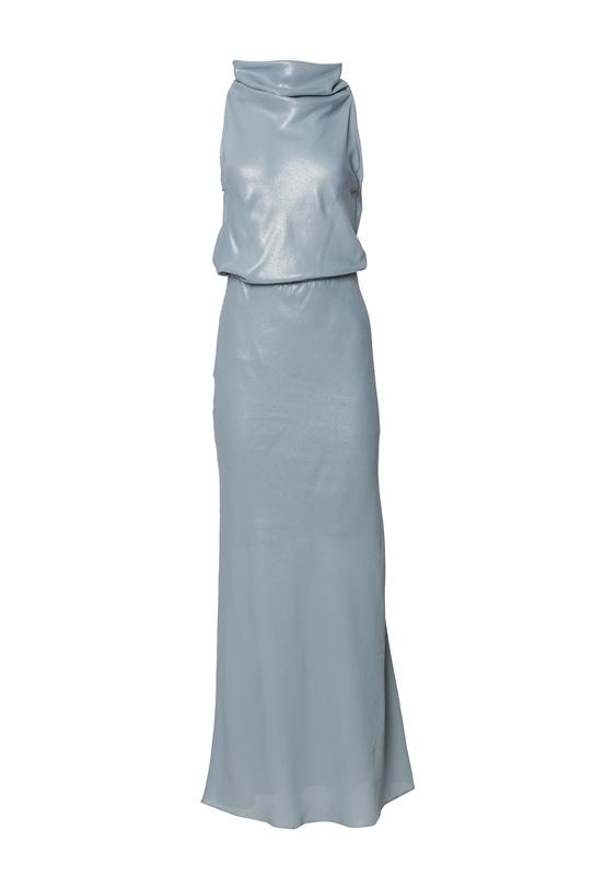 Wieczorowa błękitna sukienka maxi z odkrytymi plecami - 1
