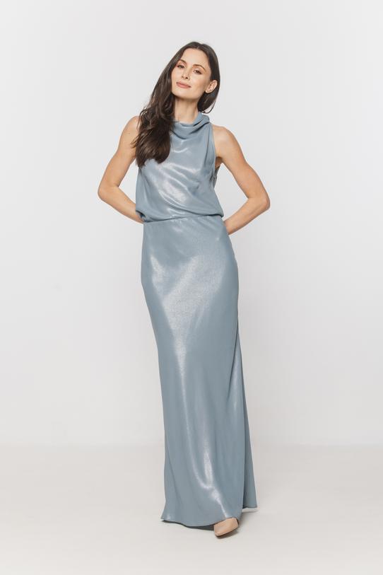 Wizualizacja Wieczorowa błękitna sukienka maxi z odkrytymi plecami