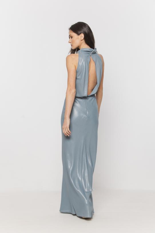 Wieczorowa błękitna sukienka maxi z odkrytymi plecami - 3