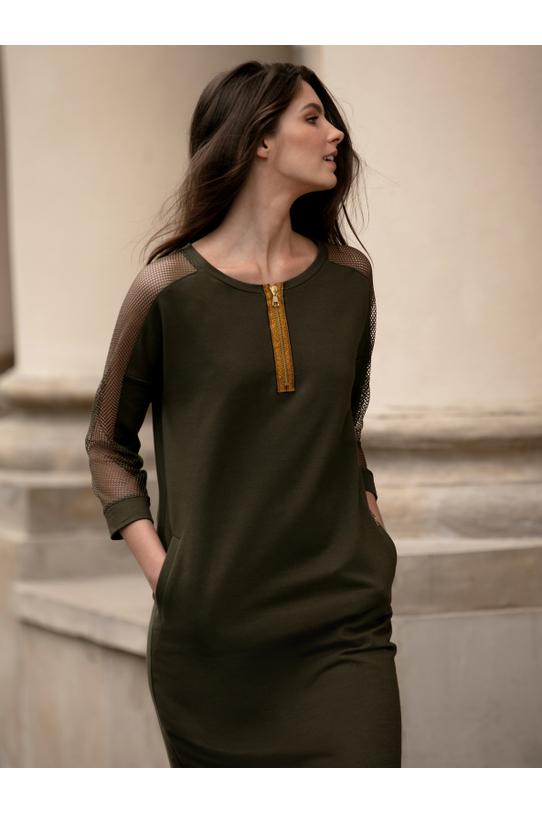 Wizualizacja Dzianinowa sukienka z siateczką i złotymi dodatkami