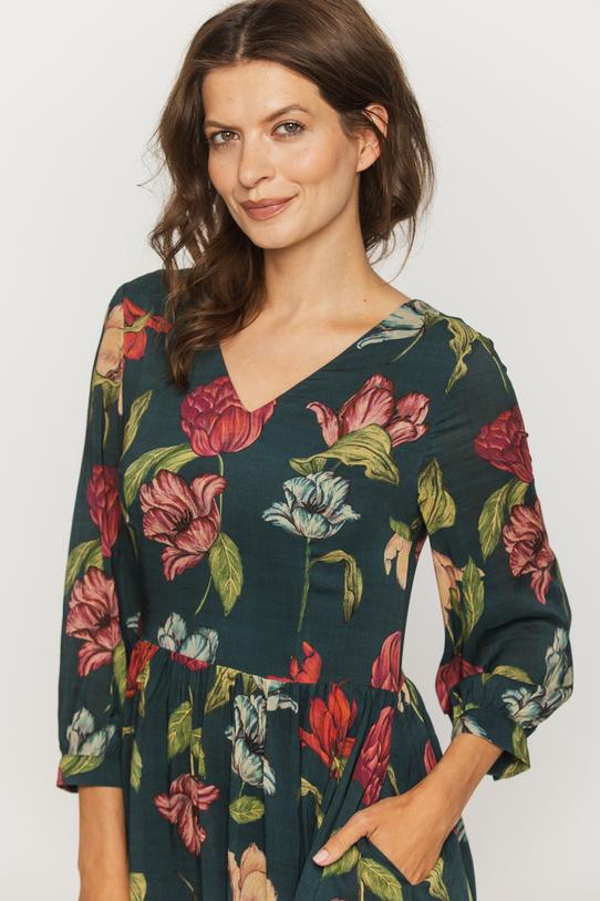 Sukienka marszczona w talii z jedwabistej wiskozy - 4