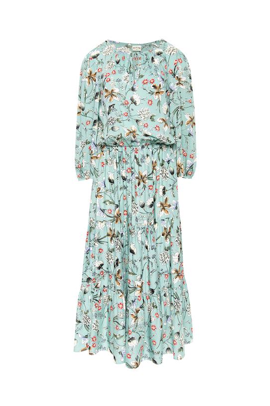 Luźna sukienka boho z rękawami 3/4 i wiązaniem przy dekolcie