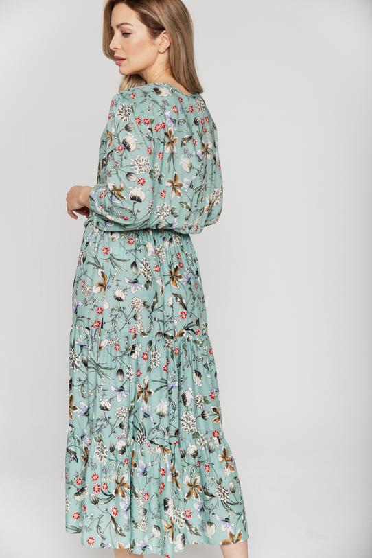 Luźna sukienka boho z rękawami 3/4 i wiązaniem przy dekolcie