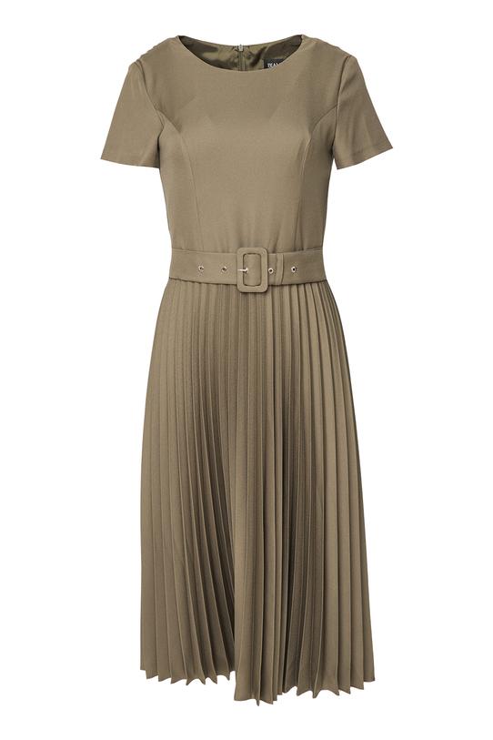 Sukienka solejka z paskiem w kolorze oliwkowym - 1