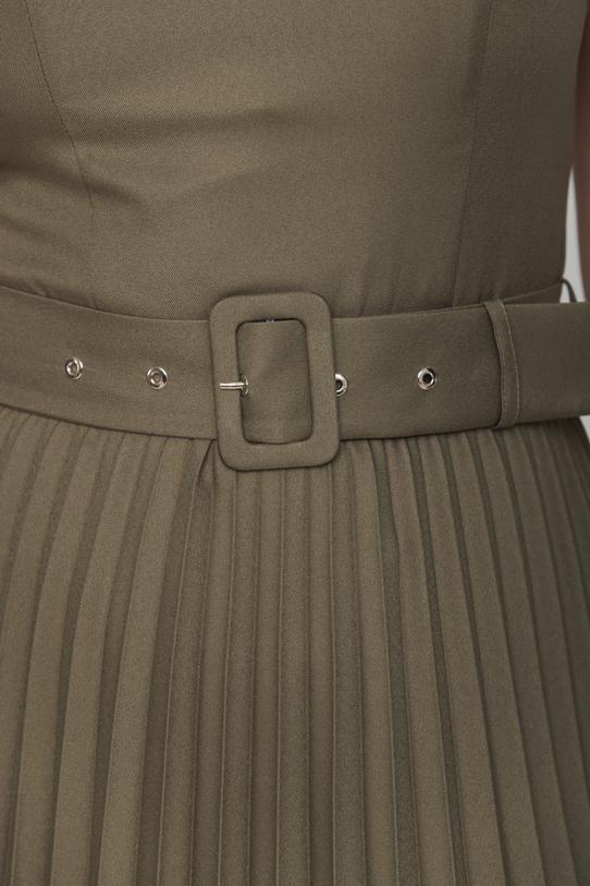 Sukienka solejka z paskiem w kolorze oliwkowym - 5