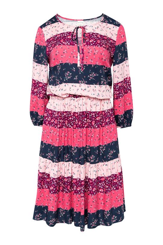 Sukienka boho z gumką w talii i  wiązaniem przy dekolcie