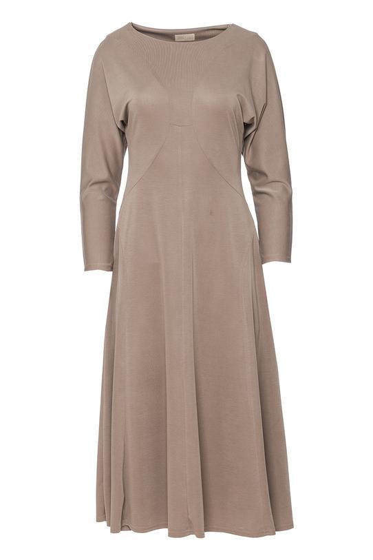 Sukienka z beżowej dzianiny z kobiecymi cięciami - 1