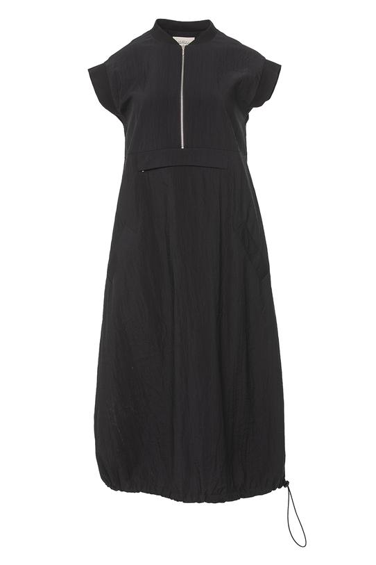 Sukienka z czarnej kreszowanej tkaniny z kieszeniami - 1