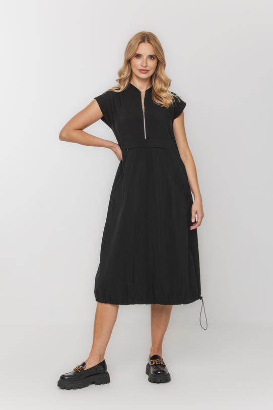 Wizualizacja Sukienka z czarnej kreszowanej tkaniny z kieszeniami