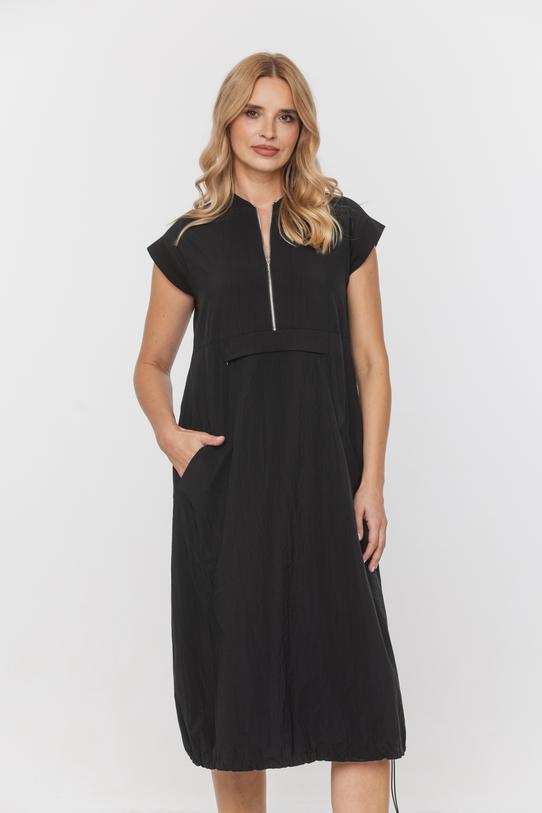 Sukienka z czarnej kreszowanej tkaniny z kieszeniami - 2