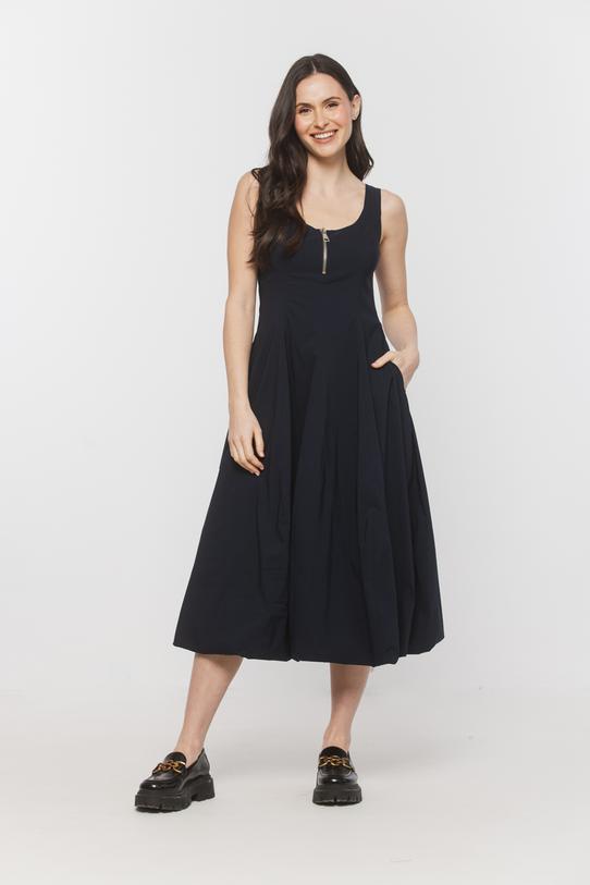 Wizualizacja Sukienka z granatowej tkaniny wiskozowej z ozdobnym suwakiem