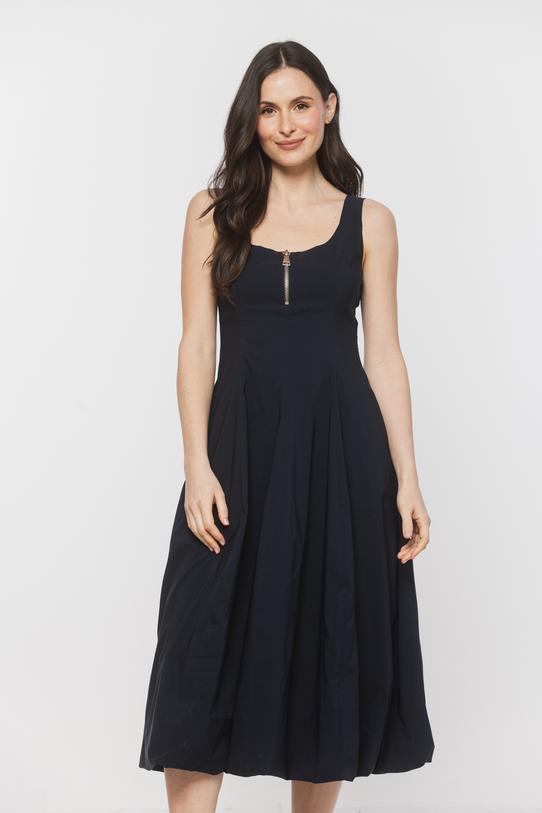 Sukienka z granatowej tkaniny wiskozowej z ozdobnym suwakiem - 2