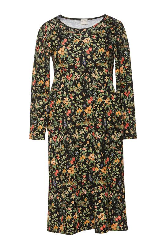 Sukienka za kolano z grubej kwiatowej dzianiny - 1