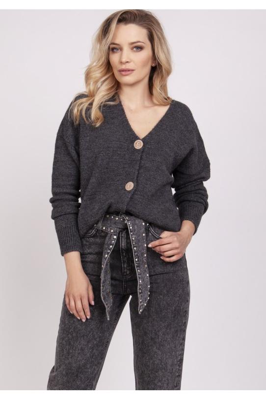 Grafitowy sweter zapinany na guziki