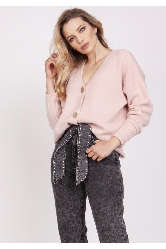 Pastelowy sweter z dekoltem w serek