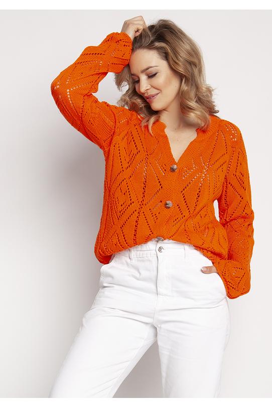 Pomarańczowy sweter  zapinany na ozdobne guziki