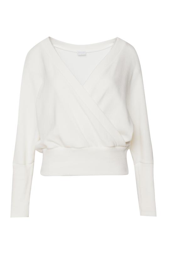 Sweterek ecru z kopertowym dekoltem - 1