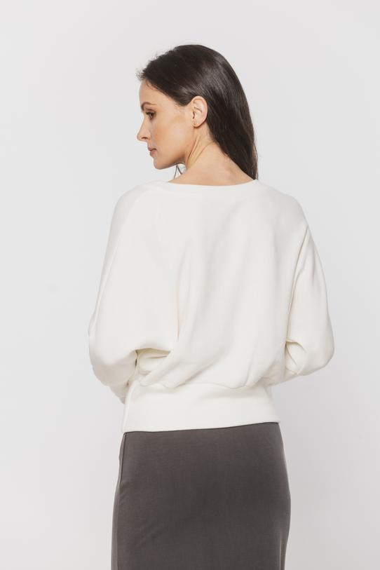 Sweterek ecru z kopertowym dekoltem - 3