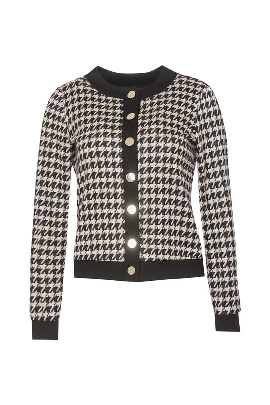 Sweterkowa bluzka w pepitkę zapinana na złote guziki - 1