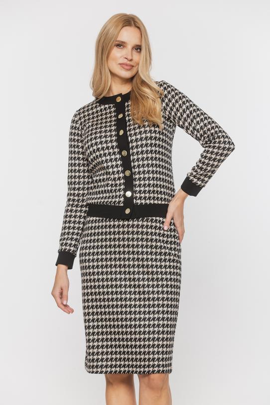 Sweterkowa bluzka w pepitkę zapinana na złote guziki - 2