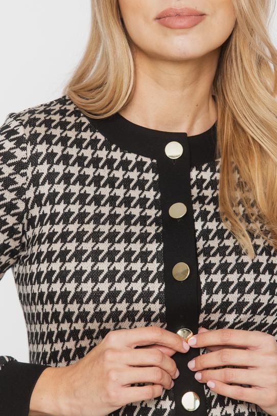 Sweterkowa bluzka w pepitkę zapinana na złote guziki - 5