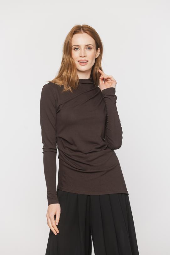 A brown jumper-style top with an asymmetrical cut - 2