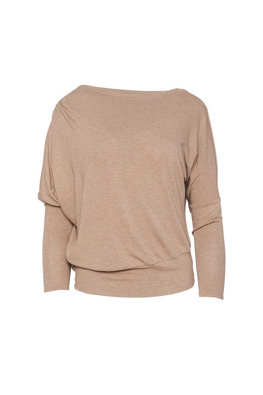 Sweterkowa brązowa bluzka z nietoperzowym rękawem - 1